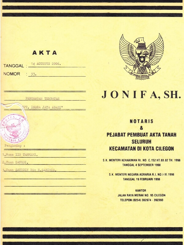 Akta Pendirian PT. Indra Jaya Abadi